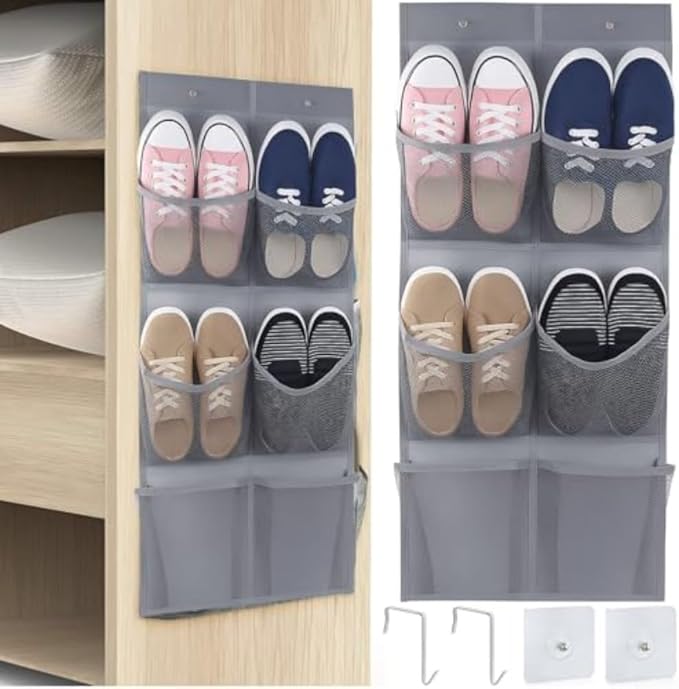 Over the Door Hanging Shoe Organizer with Multi-Pocket Design, Breathable Non-Woven Fabric Dustproof Storage Solution for Bedroom, Bathroom, and Laundry Room, Black/White/Gray, 76x35cm(Is black)