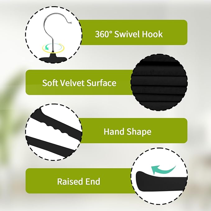 ManGotree Non Slip Velvet Pants Hangers, Open Ended Felt Jean Hangers for Closet Organizer, Heavy Duty Space Saving for Trousers, Slacks, Shorts, Dress, Scarf (10 Pack, Black)