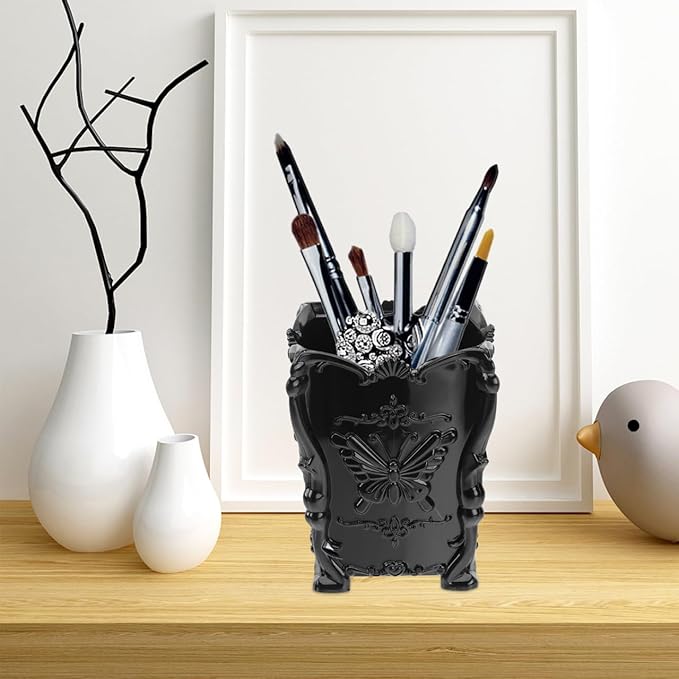 GALPADA Butterfly Decorated Makeup Brush Holder Acrylic Pot Cosmetic Brush Storage