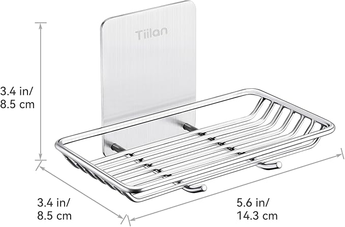 Self Adhesive Bar Soap Dish for Shower, Bathroom Soap Holder Wall Mount – Stainless Steel, Silver