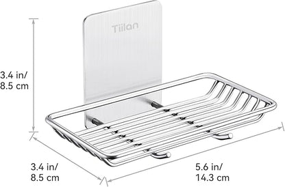 Self Adhesive Bar Soap Dish for Shower, Bathroom Soap Holder Wall Mount – Stainless Steel, Silver
