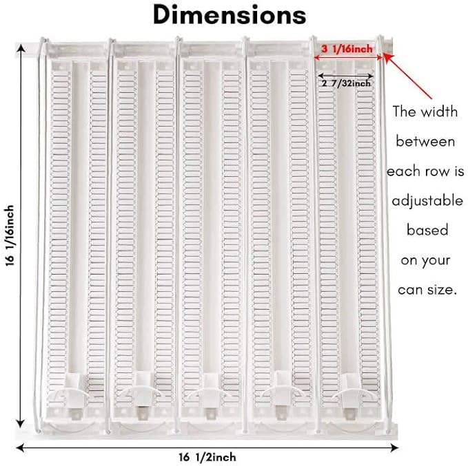Baraiser Drink Organizer for Fridge, Self-Pushing Soda Can Organizer for Refrigerator, Width Adjustable Pusher Glide, Automatic Drink Dispenser (5 Rows, White)