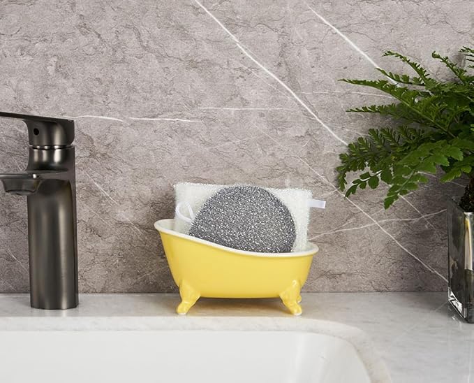 6.1" Vintage Ceramic Mini Decorative Clawfoot Bathtub Bar Soap Dish, Kitchen Sponge Holder and Shower Tray for Bathroom, 1 Pack (Yellow)