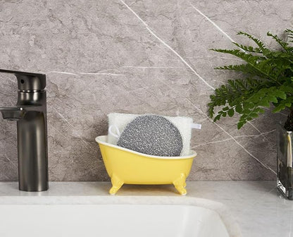 6.1" Vintage Ceramic Mini Decorative Clawfoot Bathtub Bar Soap Dish, Kitchen Sponge Holder and Shower Tray for Bathroom, 1 Pack (Yellow)