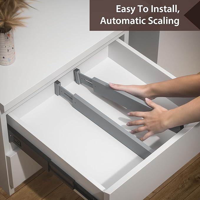 4 PCS Drawer Divider, 17"-22" Adjustable Bamboo Drawer Dividers Organizers, Expandable Separators for Kitchen, Clothes, Dressers, Home, Office, Gray