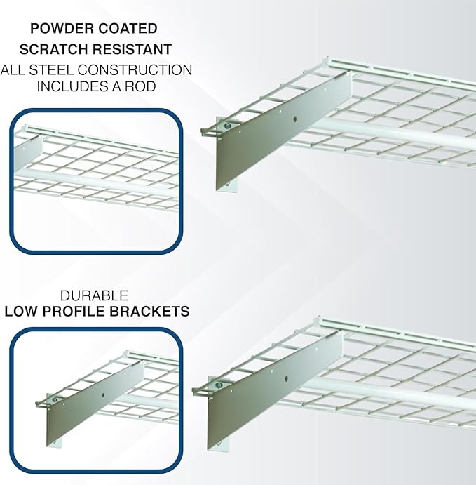 HyLoft 2-Pack Heavy Duty Steel Wall Garage Shelving, 36 in. x 18 in. Adjustable, Includes Hanging Rod, Max Shelf Load 200 Pounds, Item 777, White Powder Coated Finish