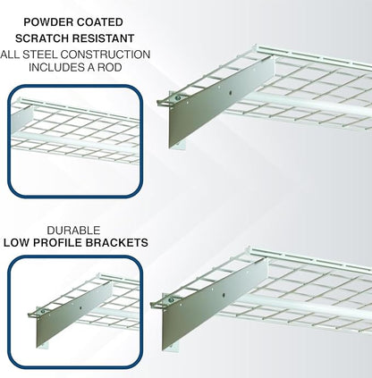 HyLoft 2-Pack Heavy Duty Steel Wall Garage Shelving, 36 in. x 18 in. Adjustable, Includes Hanging Rod, Max Shelf Load 200 Pounds, Item 777, White Powder Coated Finish