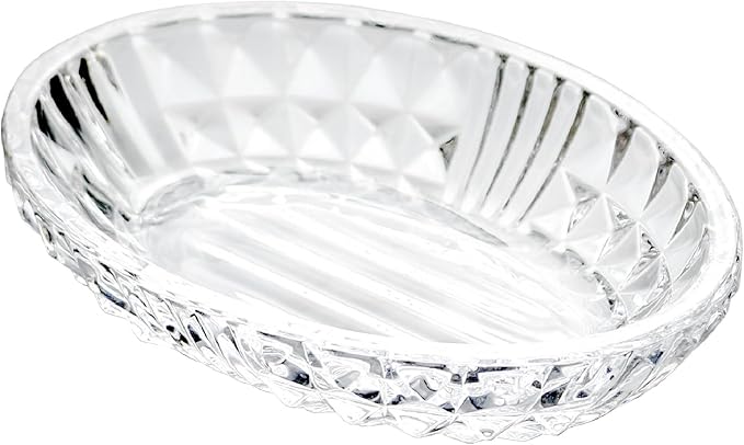 Clear Glass Soap Dish, Oval Bar Soap Holder with Embossed Raised Sides for Bathroom, Sink and Kitchen