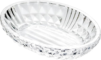 Clear Glass Soap Dish, Oval Bar Soap Holder with Embossed Raised Sides for Bathroom, Sink and Kitchen