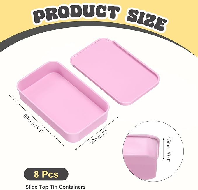 uxcell 8Pcs Slide Top Tin Containers, Mini Metal Empty Tins Box with Sliding Lids, 3.1"x2"x0.6" Rectangular Storage Organizers for Lip Balm, Solid Perfume, Small Items, Pink