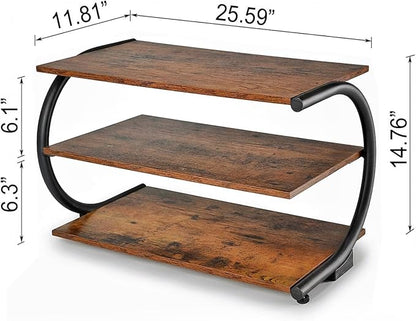 C-Shaped 3-Tier Shoe Rack with Metal Frame & Adjustable Feet - Compact Organizer for Entryway, Closet, Hallway (Holds 11 lbs/Shelf)