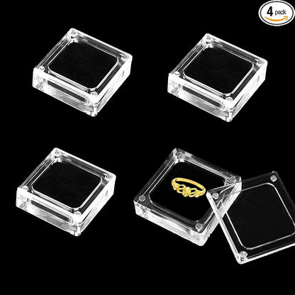 4 PCS Clear Acrylic Jewelry Storage Containers with Lid Clear Gemstone Display Box Acrylic Ring Box with Magnetic Clasps and Sponge Inside for Storage of Small Items,Coins, Necklace, Crafts