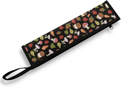 COEQINE Mushroom Travel Utensil Case Silverware Carrying Bag Portable Leakproof Cutlery Pouch Straws Sleeve Knife Fork Spoon Organizer Holder Case For Work Travel Camping