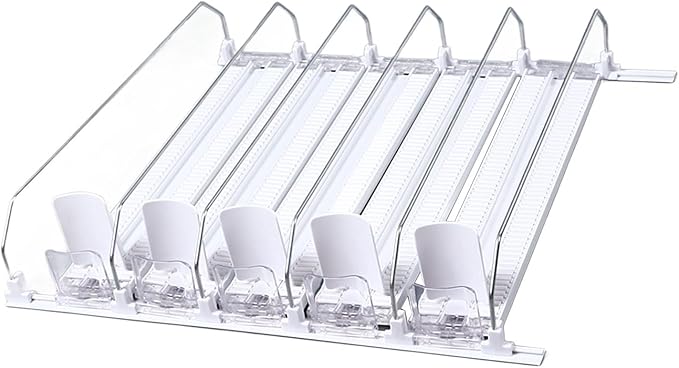 Soda Can Dispenser for Refrigerator, Self Pushing Drink Organizer for Fridge, Width Adjustable Beverage Pusher Glide, for Beer Can Water Bottle (5PCS)