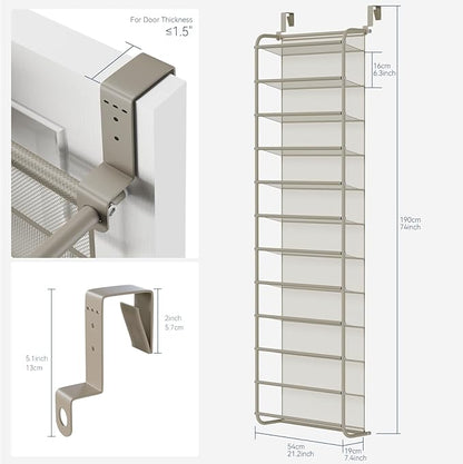 Whitmor 36 Pair Over The Door Shoe Organizer, 12 Tier Hanging Shoe Organizer, Heavy Duty Metal & Mesh Shoe Holder, Hanging Shoe Rack for Closet Organizer & Storage, 74" L x 21.7" W x 7.5" H, Mocha