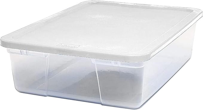 HOMZ 2-Pack Snaplock, Small Clear Plastic Storage Organizer Bins w/ Lids, 28 Quart, White - Stackable Container Boxes for Bedroom, Bathroom, Garage, and Office Organization