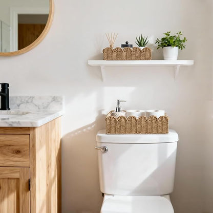 Dahey 2 Pcs Toilet Paper Storage Basket for Bathroom Woven Paper Rope Scalloped Edge Toilet Tank Basket with Handles for Organizing Over Toilet Storage Shelf Countertop Living Room Bedroom Home Decor