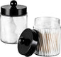 Amolliar Apothecary Jars Bathroom Vanity Storage Organizer Set -Countertop Canister Plastic Acrylic Jar - Farmhouse Decor Qtip Holder for Cotton Swabs,Makeup Sponges,Flossers,Paper Clips -Black(2)