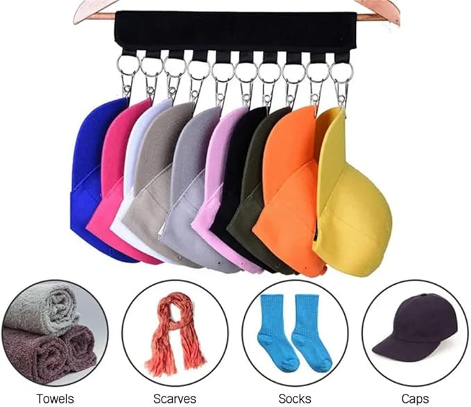 Hat Rack Cap Organizer Necktie Hanger 2 Packs Foldable Travel Baseball Cap Holder Clips Black