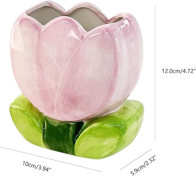 1 PC Ceramic Tulip Make up Brush Holder Flower Toothbrush Holder Cosmetic Storage Box Pen and Pencil Holder Desktop Organizers (Purple)