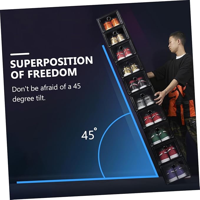Amosfun 6Pcs Shoe Storage Boxes Plastic Sneaker Cases with Transparent Doors Stackable Design for Home Dorm and Shoe Stores Against and