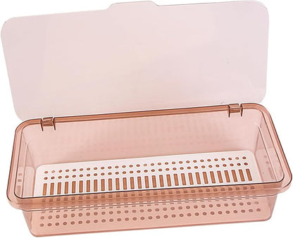 SHOWERORO Chopsticks Drain Storage Box with Lid Food Grade Plastic Kitchen Utensil Organizer and Tableware Holder for Dry Clean Chopstick and Cutlery Storage 11.02X5.12X2.76 Inches