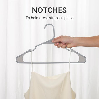 Plastic Hangers - 20 Pack, Durable Space Saving Hangers for Everyday Use and Dorm Room Essentials - Grey