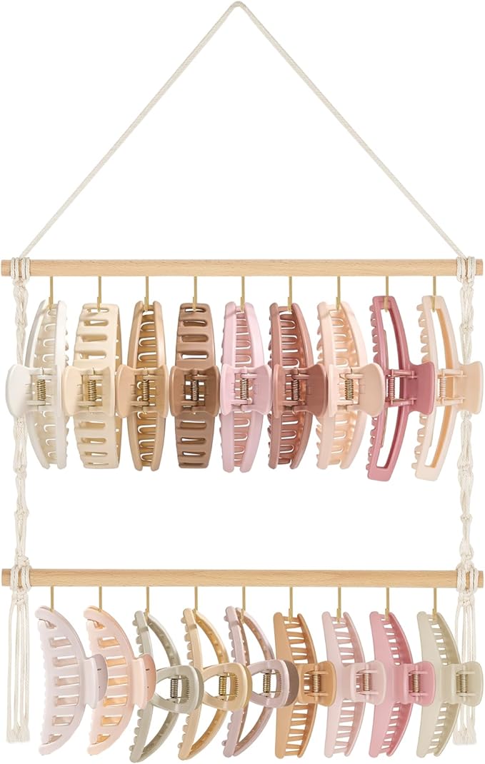 Dahey Macrame Claw Clip Organizer, Hanging Hair Claw Clip Holder Storage Hair Accessories for Women Girls Jewelry Hanger Display Wall Decor for Bedroom Door Closet