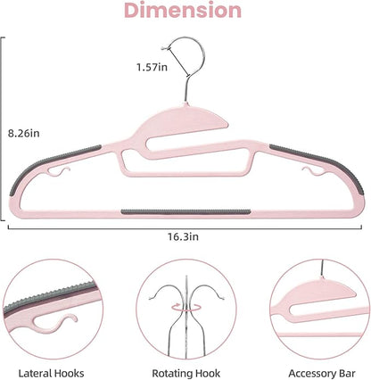 Heavy Duty Plastic Hangers 50 Pack with Non-Slip Design,0.2 Inches Thick,360°Swivel Hook Space Saving Organizer for Bedroom Closet,Shirts,Pants,Strong Enough for Coat(Pink- S Shaped)