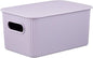 Decorative Plastic Basket Lidded Home Storage Bins Organizer, Medium Lilac Purple (1 Pack - 5 Liter) Stackable Container Box, for Organizing Closet Storage Bins for Shelves - Ribbed Collection