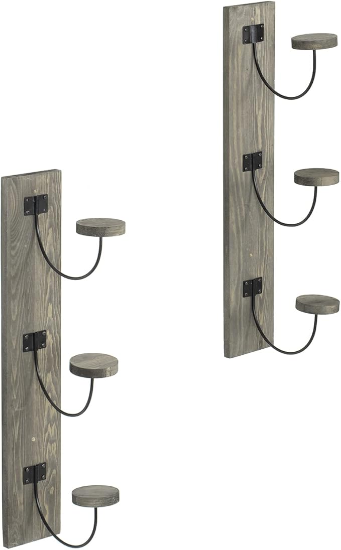 MyGift 2 Pcs Hat Rack Wall Mount, Cowboy Hat Organizer Holder, Coat, Cap Clothes Hanger with Metal Wire and Wood Hooks, Vintage Gray