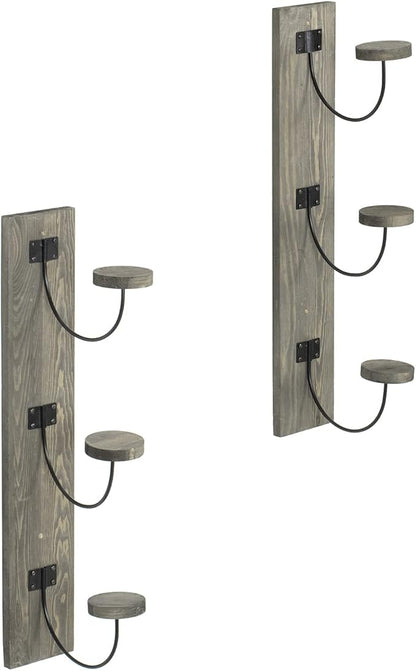 MyGift 2 Pcs Hat Rack Wall Mount, Cowboy Hat Organizer Holder, Coat, Cap Clothes Hanger with Metal Wire and Wood Hooks, Vintage Gray