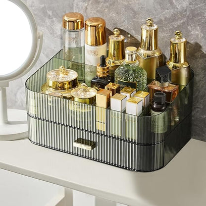 Makeup Organizer With Large Capacity, Cosmetics Organizer for Bedroom and Bathroom Vanity Countertops, Huge Capacity Cosmetic Storage Box for Skincare Cream Perfume Lipstick Dresser Counter-Green