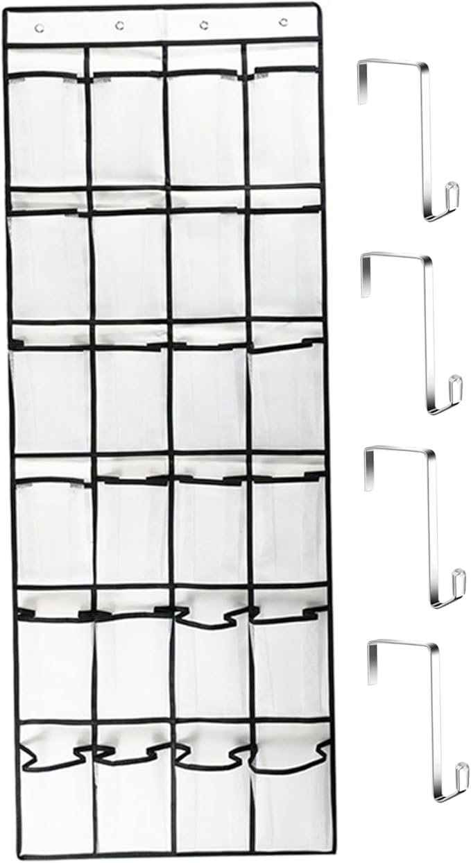 Over the Door Shoe Organizer 24 Pocket Breathable Mesh Hanging Shoe Organizer Up to 40 Pounds Non Slip Shoe Holder Sturdy over the Door Storage Fits for Size 13 Shoes 59x21" Over Door Organizer Shoe