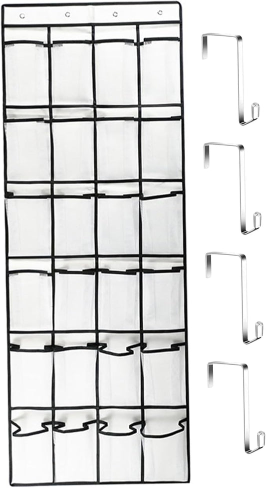 Over the Door Shoe Organizer 24 Pocket Breathable Mesh Hanging Shoe Organizer Up to 40 Pounds Non Slip Shoe Holder Sturdy over the Door Storage Fits for Size 13 Shoes 59x21" Over Door Organizer Shoe