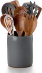 Nucookery Utensil Holder, 6.4" Ceramic Kitchen Utensil Holder for Countertop with Protection Cork Bottom, Vintage Farmhouse Kitchen Decor for Counter (Gray)