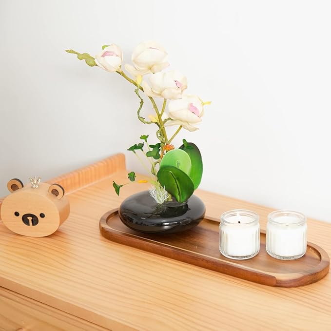 Set of 2 Plates Bathroom Vanity Wood Trays for Home Decor - for Counter Wood Small Decorative Tray, Kitchen Soap Tray,Comestic Holder Bathtub Organizer (14 x 4.5 inches)