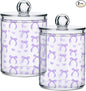2 Pack Apothecary Jars Purple Bow Love Qtip Holder Organizer Clear Airtight Container for Cotton Swabs Food Storage 14oz Plastic Jars with Lids