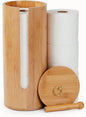 Gobam Bamboo Toilet Paper Storage with Dual-Use Lid, Freestanding Bathroom Tissue Organizer with Viewing Slot, Built-In Handle, Anti-Slip Base, Compact Toilet Paper Holder Stand for up to 3 Mega Rolls