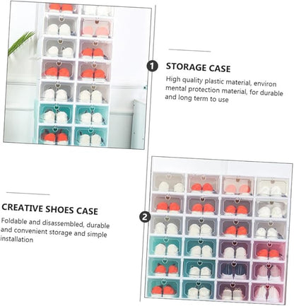 6pcs Large Capacity Plastic Shoe Organizer Boxes with Flip- Design, Stackable Storage Cases for Home Closet Shoes, Pearl White