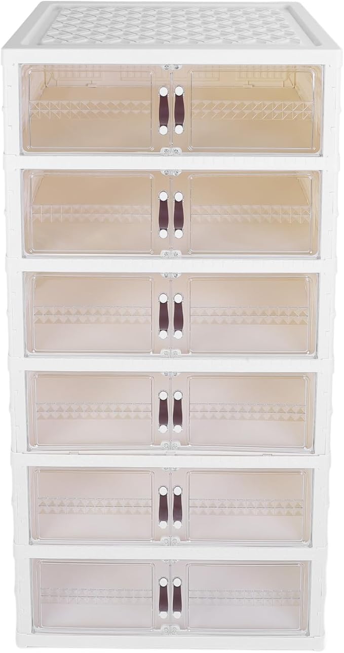 Zerodis Boot Shoe Boxes Box Multi Layer Foldable Shoe Organizer with Magnetic Door for Organizing Shoes Shoe Storage Box Stackable Plastic Shoe (6 Layers)