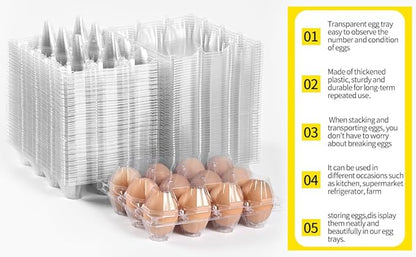120 pc clear plastic Egg Cartons Cheap Bulk, 12grid Reusable Eggs Carton Bulk, clear Large egg cartons,It Can Hold 2.3 oz of eggs Perfect for Family, Farm, Markets.(3 * 4)