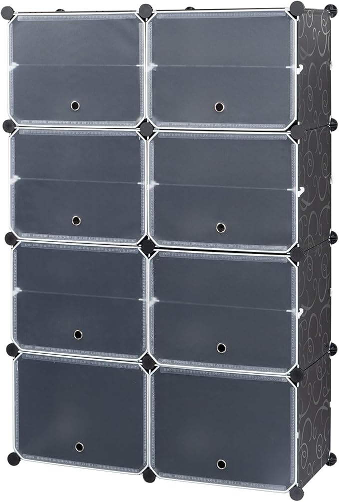 14 Cubes Shoe Rack,Portable Shoe Rack Organizer,Stackable Detachable Free Standing Shoe Rack,Plastic Shoe Storage Cabinet,Shoe Storage Boxes,with Doors,for Closet, Hallway, Bedroom, Entryway (Black)