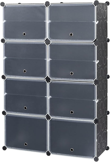 14 Cubes Shoe Rack,Portable Shoe Rack Organizer,Stackable Detachable Free Standing Shoe Rack,Plastic Shoe Storage Cabinet,Shoe Storage Boxes,with Doors,for Closet, Hallway, Bedroom, Entryway (Black)