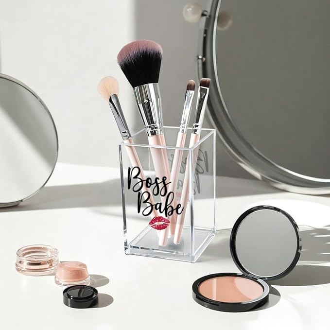Boss Babe Acrylic Makeup Brush Organizer Holder, Funny Babe Pen Holder Cup, Promotion Appreciation Gifts for Women Female Girl Boss Boss Lady t Makeup Lover, Thank you Gifts for Female