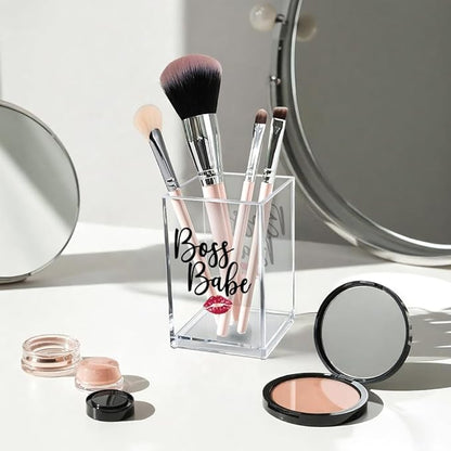 Boss Babe Acrylic Makeup Brush Organizer Holder, Funny Babe Pen Holder Cup, Promotion Appreciation Gifts for Women Female Girl Boss Boss Lady t Makeup Lover, Thank you Gifts for Female