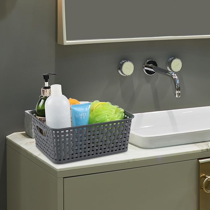 6-Pack Plastic Woven Storage Baskets, Small Baskets