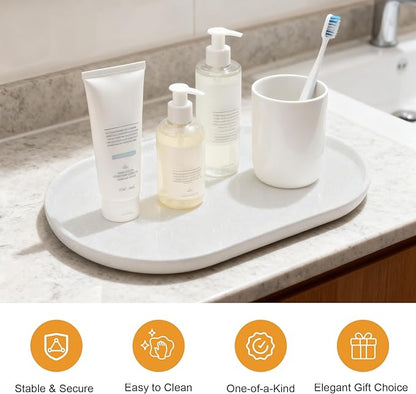 Pure Natural Marble Tray for Bathroom, Dresser, Sink. Cosmetics, toiletries, perfumes, Jewelry, Candles, etc. can be Placed (White Jade, 12" x 8" x 0.7")