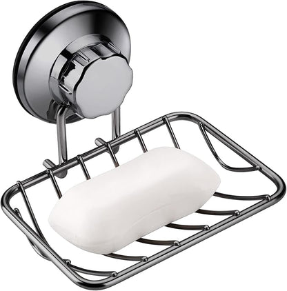 iPEGTOP Super Powerful Vacuum Suction Cup Shower Soap Dish - Strong Rustproof Stainless Steel Soap Saver Sponge Holder for Bathroom & Kitchen Sink (Graphite) - 2 Pack