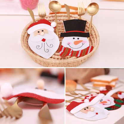 10 PCS Christmas Cutlery Silverware Holder Cute Christmas Tableware Holder Knife Fork Bag Pouch Decor for Christmas Party Dinner Table Decor